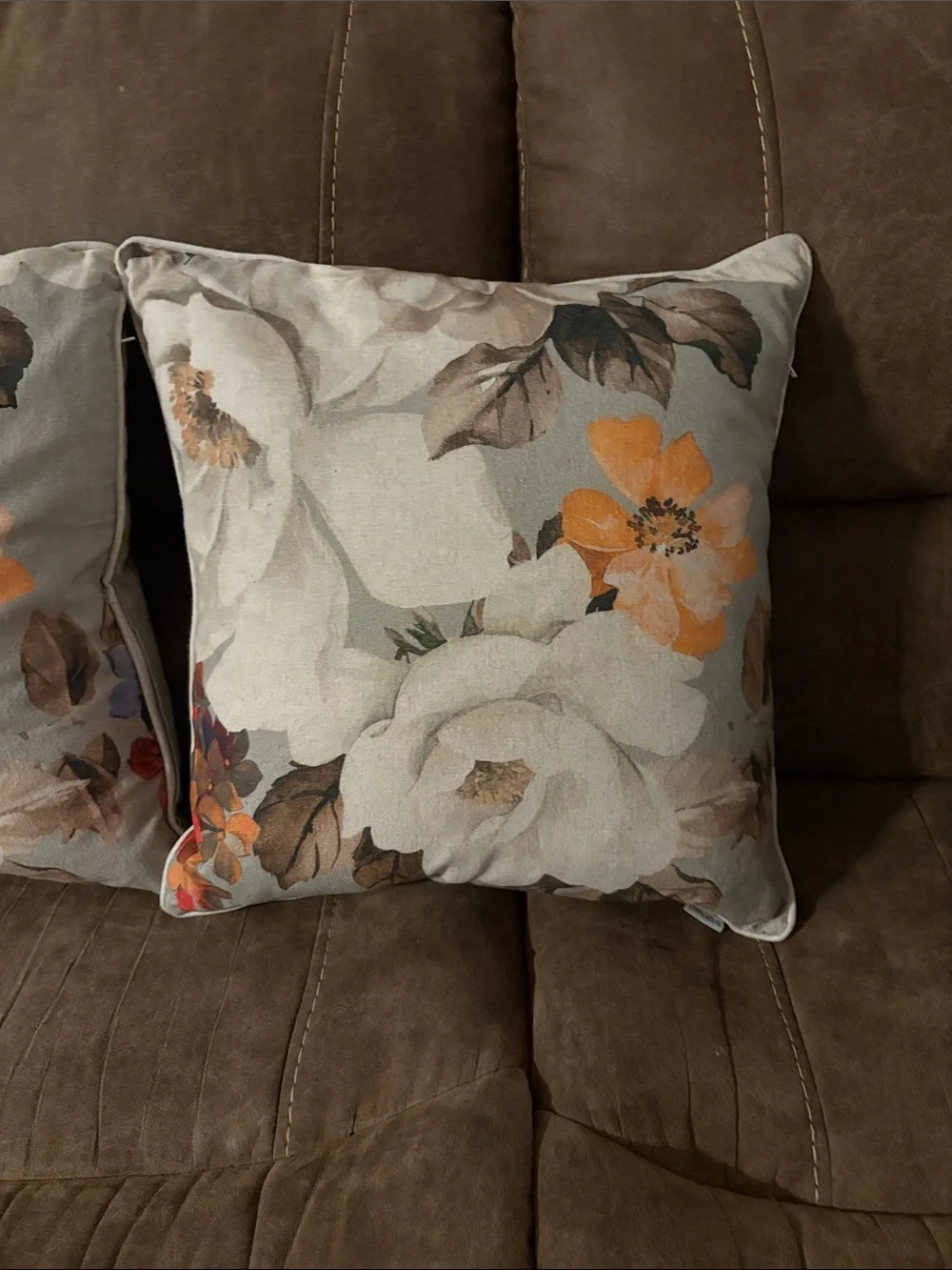 Floral Botanical Accent Pillow in Cream and Orange